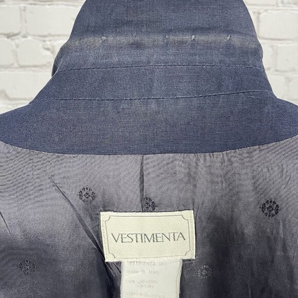 VTG Vestimenta Blue Linen Italian Lightweight 3 Button Blazer Jacket Size Medium - Picture 6 of 13